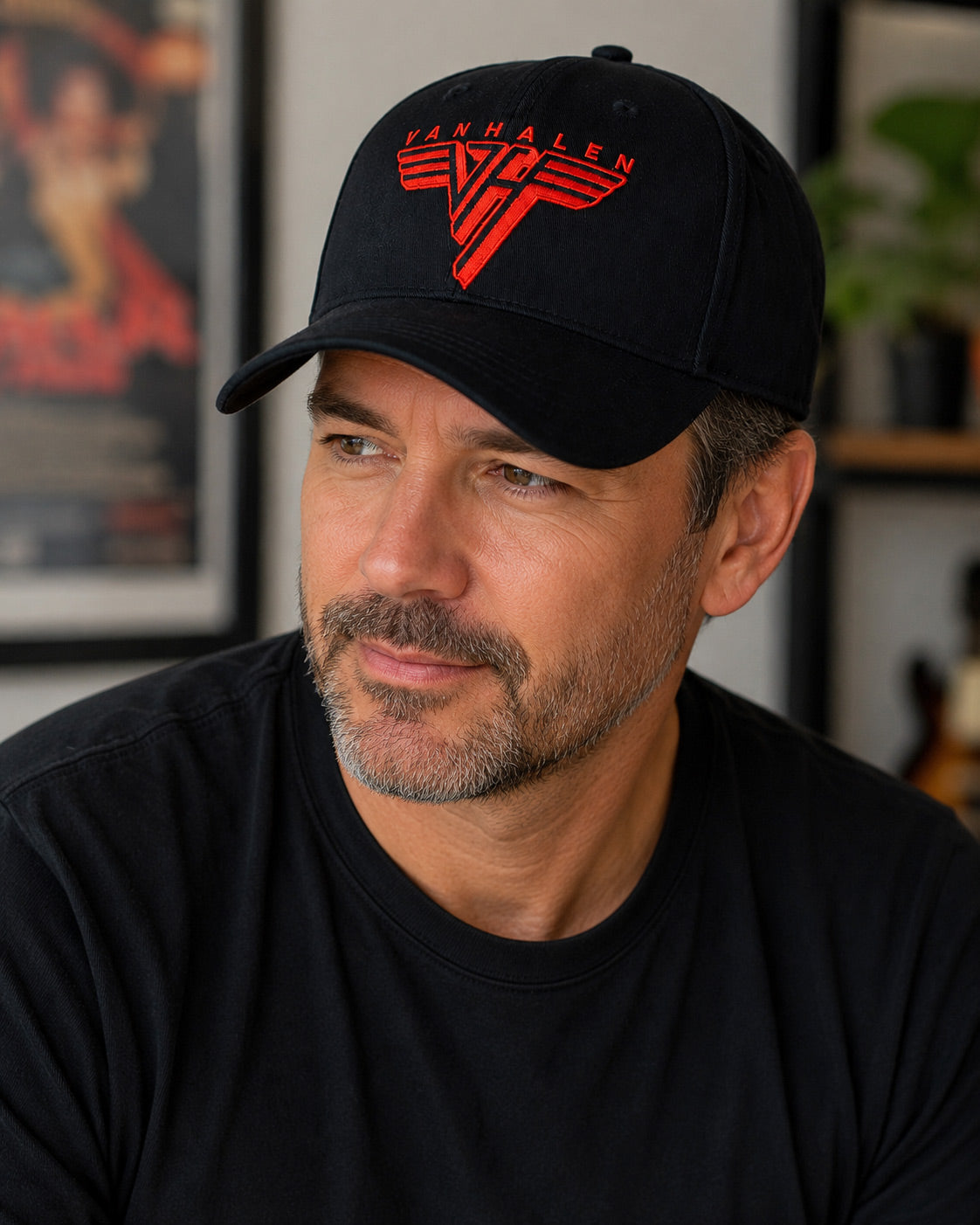 Van Halen Embroidered Baseball Cap, Red on Black