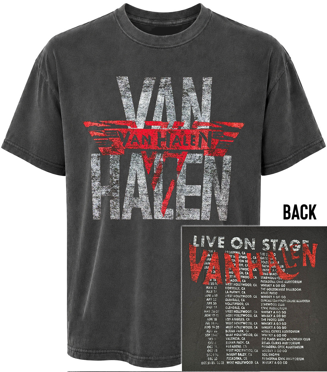 Van Halen 'Live on Stage' 1977 Tee, Vintage Black