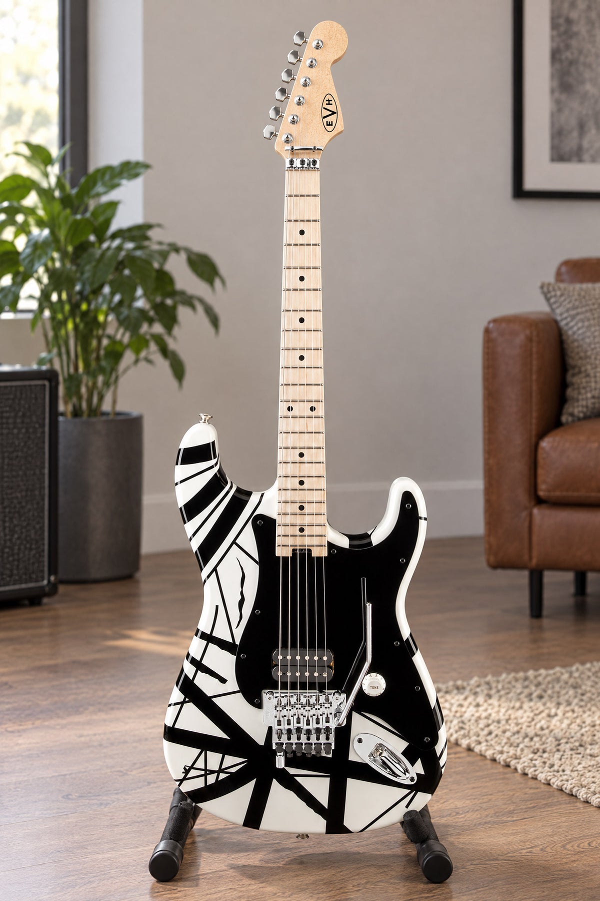 EVH Striped Series White with Black Stripes Electric Guitar
