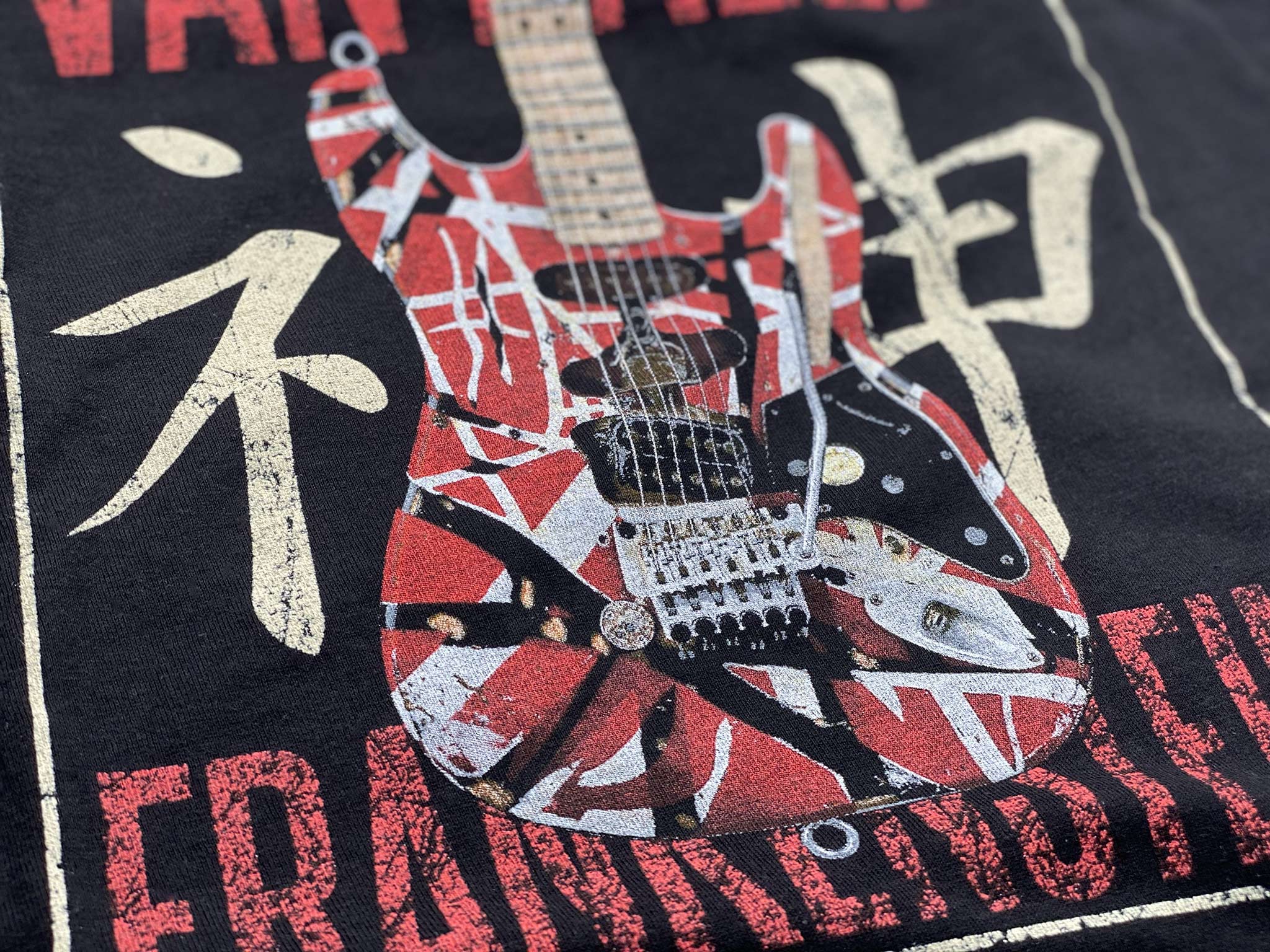 VAN HALEN ギター柄 アロハ シャツ EVH 5150 Eddie Van Halen Japanese Script Guitar God Tee